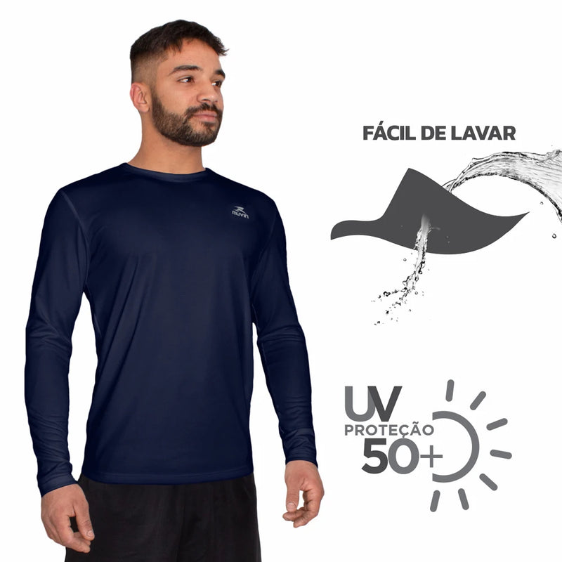 Camisa básica masculina LS Muvin Dry - Proteção UV50 - Manga comprida - Corrida, caminhada e academia