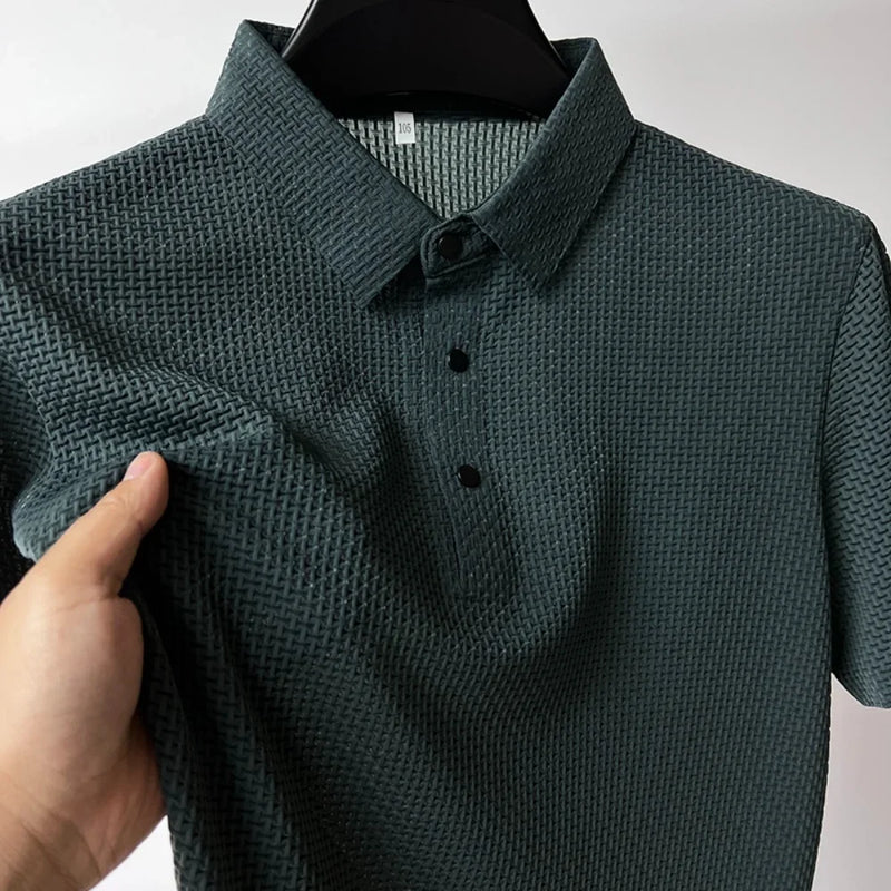 Verão Nova Camiseta Masculina Manga Curta Fresca e Respirável Camisa POLO Casual de Negócios Top Absorvente de Suor