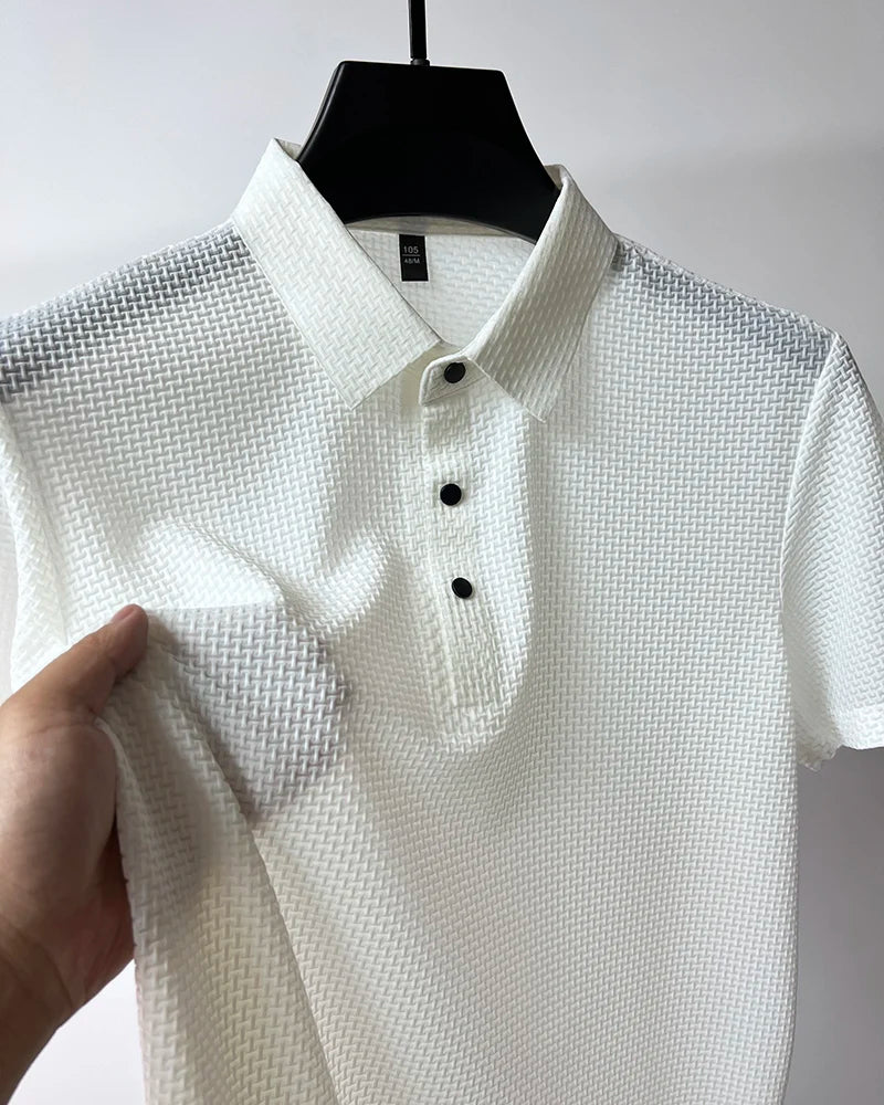 Verão Nova Camiseta Masculina Manga Curta Fresca e Respirável Camisa POLO Casual de Negócios Top Absorvente de Suor