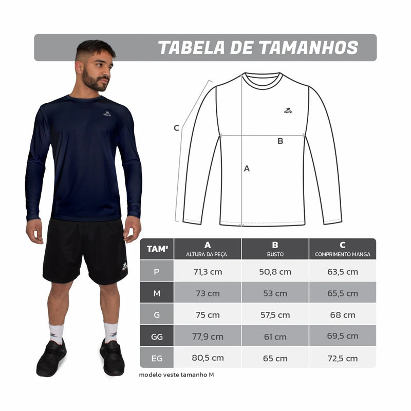 Camisa básica masculina LS Muvin Dry - Proteção UV50 - Manga comprida - Corrida, caminhada e academia